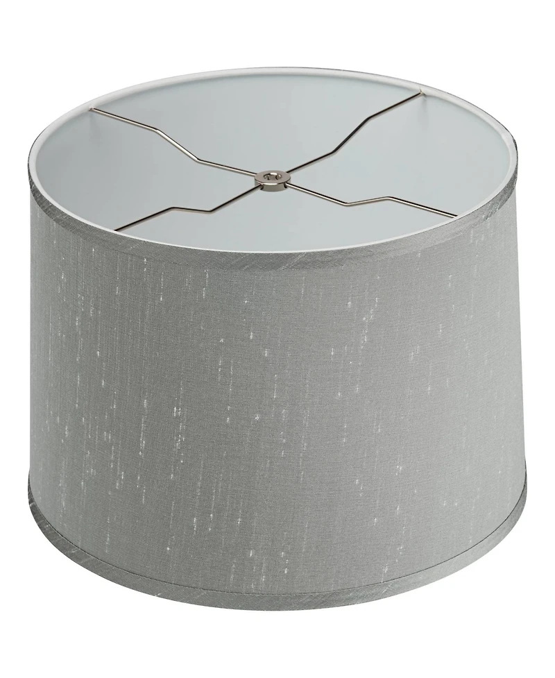 Platinum Gray Medium Dupioni Silk Lamp Shade 13" Top x 14" Bottom x 10" Slant x 10" High (Spider) Replacement with Harp and Finial - Springcrest