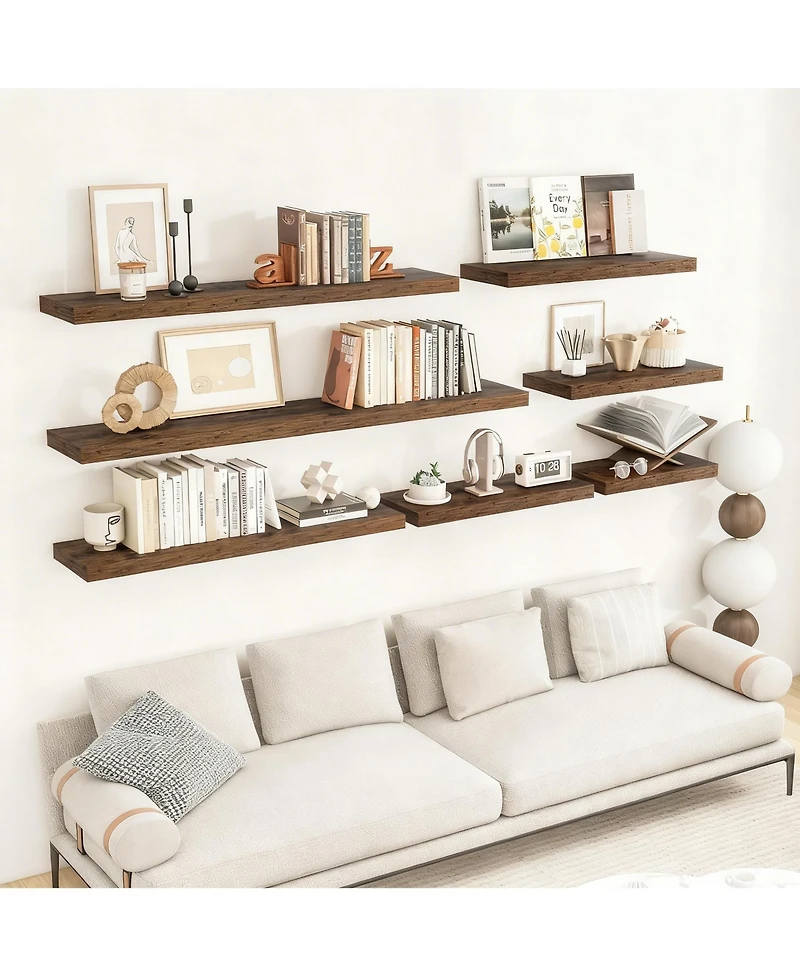 Yigii Floating Shelves Wall Mounted Set of 2 Rustic Wood Storage Shelf