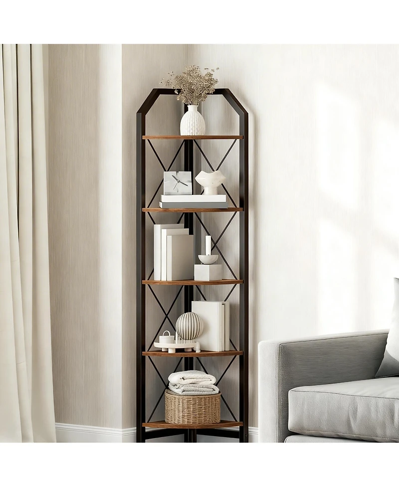 Yigii Corner Shelf Industrial Storage Stand Bookcase Plant Display Rustic