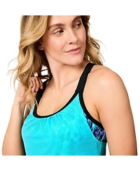 Free Country Women's Textured Mesh Side Tie Blouson Tankini Top