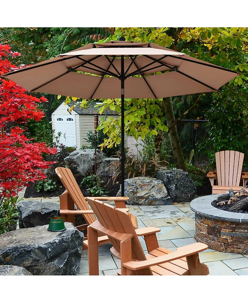 Gymax 10ft 3 Tier Patio Market Umbrella Aluminum Shade Shelter Double Vented Turquoise