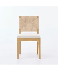Maison Boucle Set of 2 Rope Rattan Dining Chairs with Wood Frame and Linen Seat