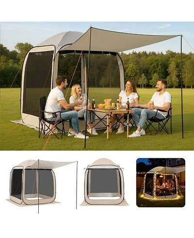 Mecale 6 x 6 Ft Pop-Up Screen House Tent with Awning for 4-6 People