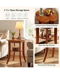 Tribesigns Solid Wood End Table, 2-Tier Sofa Side Table with Storage Shelf, Mid Century Modern Wooden Bedside Nightstand