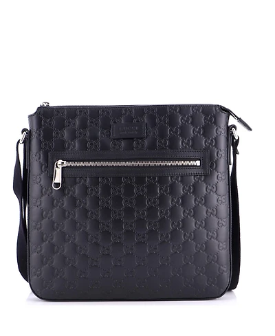 Pre-Owned Gucci Medium Signature Zip Messenger Bag Guccissima Leather