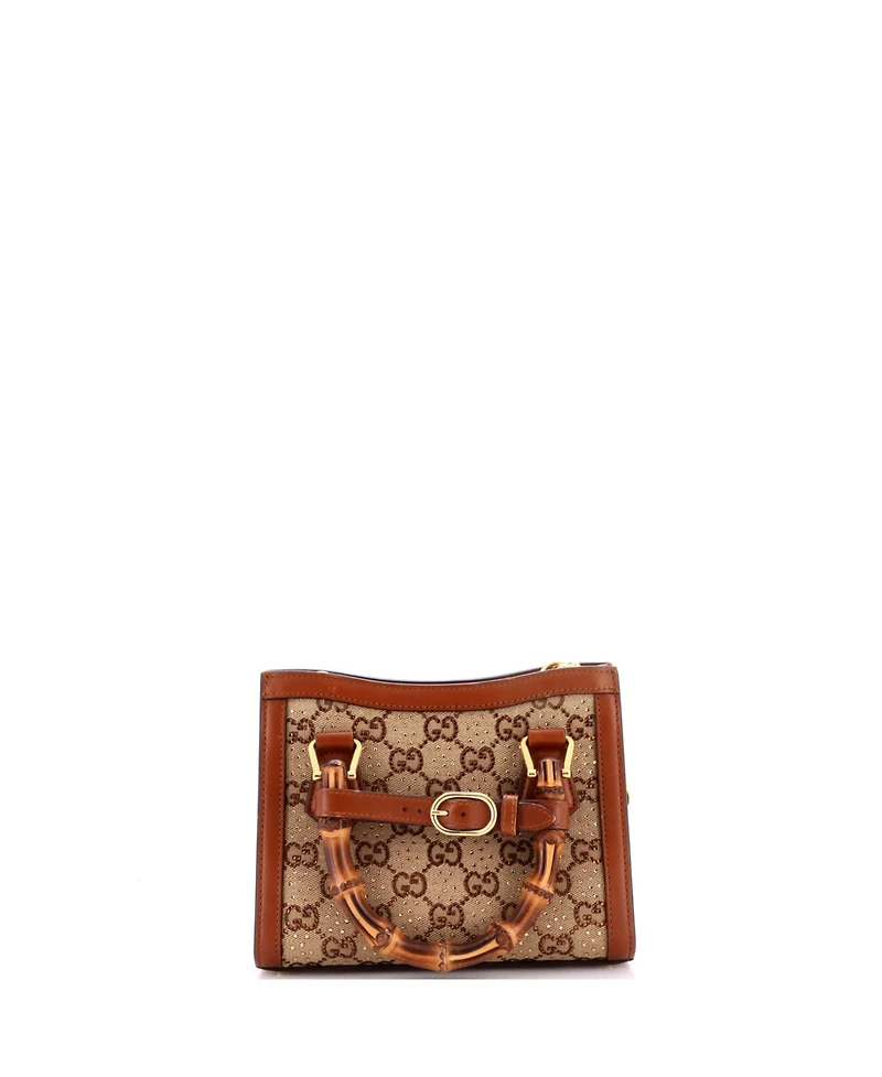 Pre-Owned Gucci Mini Diana Nm Bamboo Handle Tote Crystal Embellished Gg Canvas