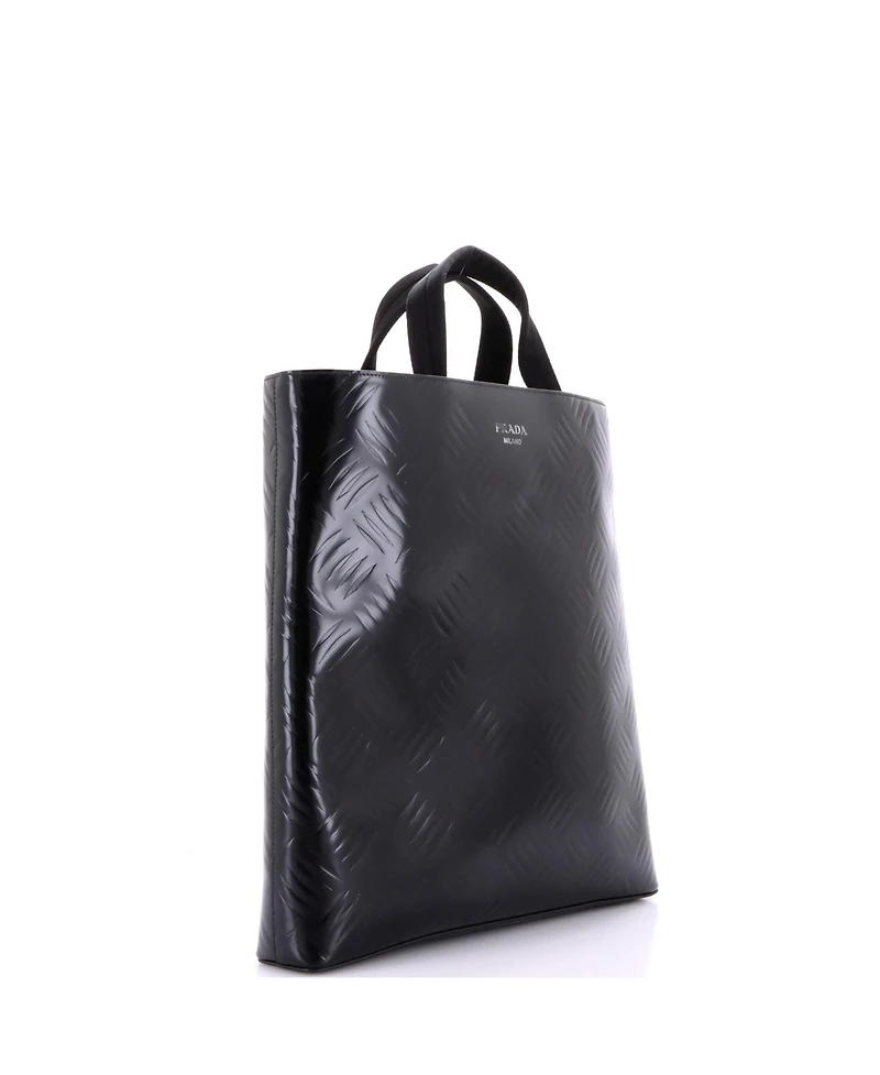Pre-Owned Prada Medium Vertical Shopper Tote Diamond Embossed Spazzolato Leather