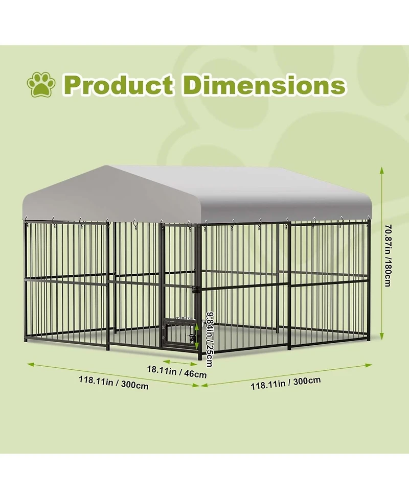 gaomon 10x10x6 ft Outdoor Dog Kennel for Large Dogs, Lockable Dog Enclosure with Uv-Resistant Waterproof Roof