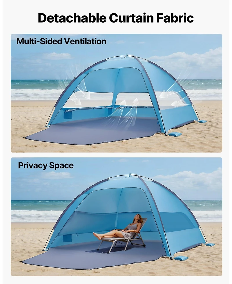Mecale 6-Person Beach Tent Sun Shelter with Upf 50+ Protection and Sand Pockets