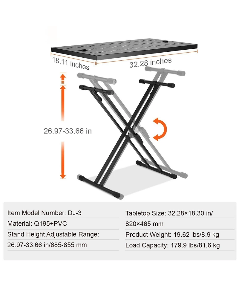 Mecale 32 x 20 Inch Portable Dj Table Stand with Adjustable Height and Foldable Frame