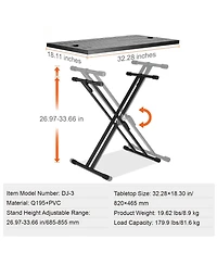 Mecale 32 x 20 Inch Portable Dj Table Stand with Adjustable Height and Foldable Frame