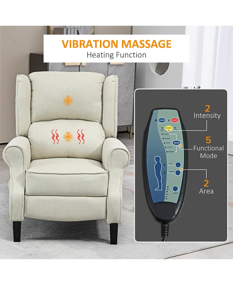 Boyel Living Vibration Massage Recliner Chair with Heat Linen Fabric Push Back Living Room Sofa
