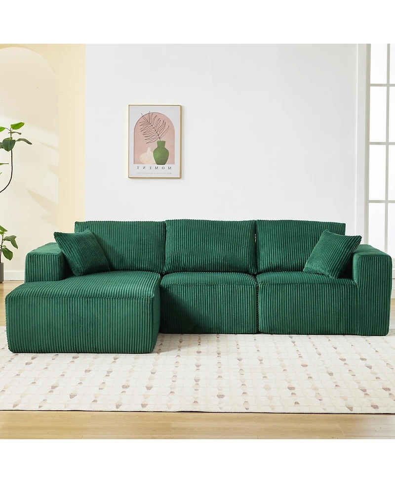 gaomon 108" L-Shaped Modular Sectional Sofa, 3-Piece Corduroy Cloud Couch with Left Facing Chaise and Armrests