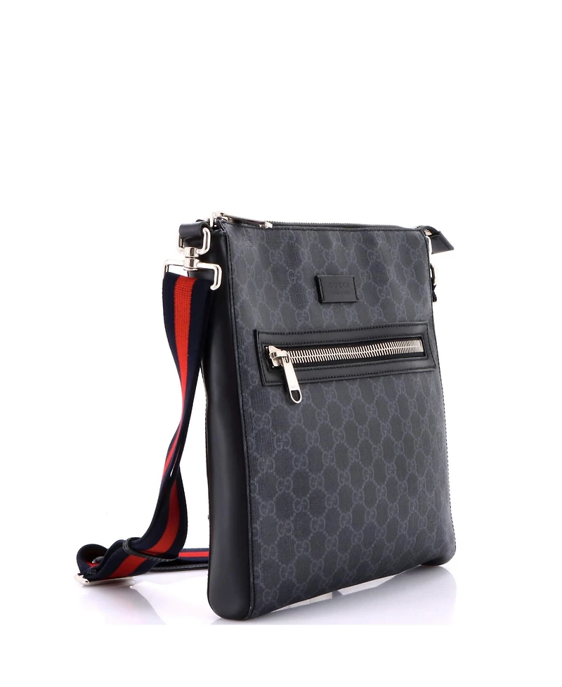 Pre-Owned Gucci Medium Web Strap Front Zip Messenger Bag Gg Coated Canvas