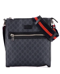 Pre-Owned Gucci Medium Web Strap Front Zip Messenger Bag Gg Coated Canvas