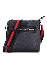 Pre-Owned Gucci Small Web Strap Front Zip Messenger Bag Gg Coated Canvas