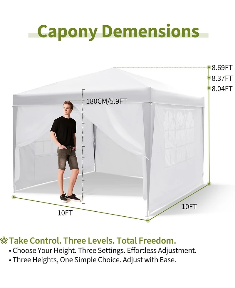 gaomon 10x10 Pop-Up Canopy Tent with 4 Sidewalls, Waterproof Portable Gazebo for Camping, Outdoor Parties & Backyard