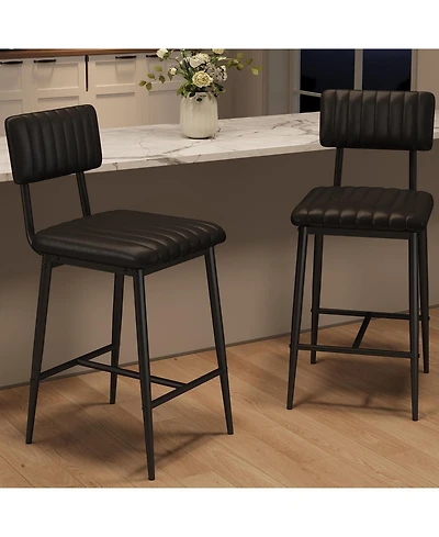gaomon Bar Stools Set of 2,Tall Chairs with Thick Cushion and Thickened Metal Legs,Pu Leather Counter Height Barstools w/Backrest Footrest