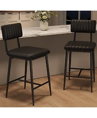 gaomon Bar Stools Set of 2,Tall Chairs with Thick Cushion and Thickened Metal Legs,Pu Leather Counter Height Barstools w/Backrest Footrest