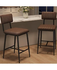 gaomon Bar Stools Set of 2,Tall Chairs with Thick Cushion and Thickened Metal Legs,Pu Leather Counter Height Barstools w/Backrest Footrest