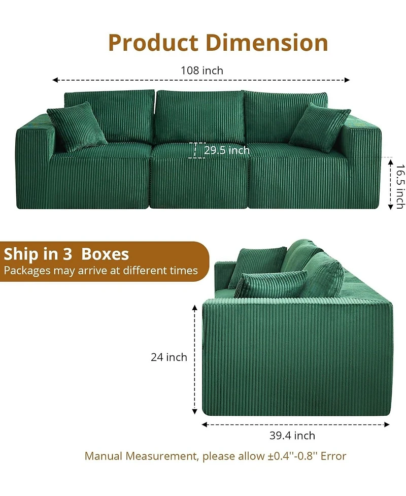 Gaomon 108" Sectional Couch Cloud Modular Modern Linear Sofa with Chaise Lounge, Corduroy Fabric, No Assembly Required