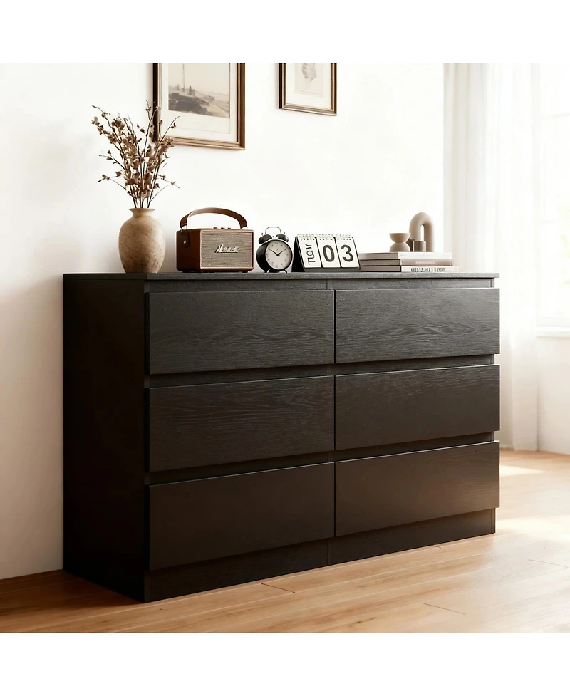 flynama 6 Drawer Mid Century Modern Dresser Organizer Cabinet for Nursery Home Furniture With Spacious Drawers Easy Assembly