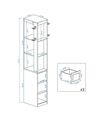 Rainsken 73" Tall Slim Storage Cabinet, 3-Tier Display Shelves with 3 Drawers and 2 Hooks, Mdf Bookshelf for Living Room, Home Office