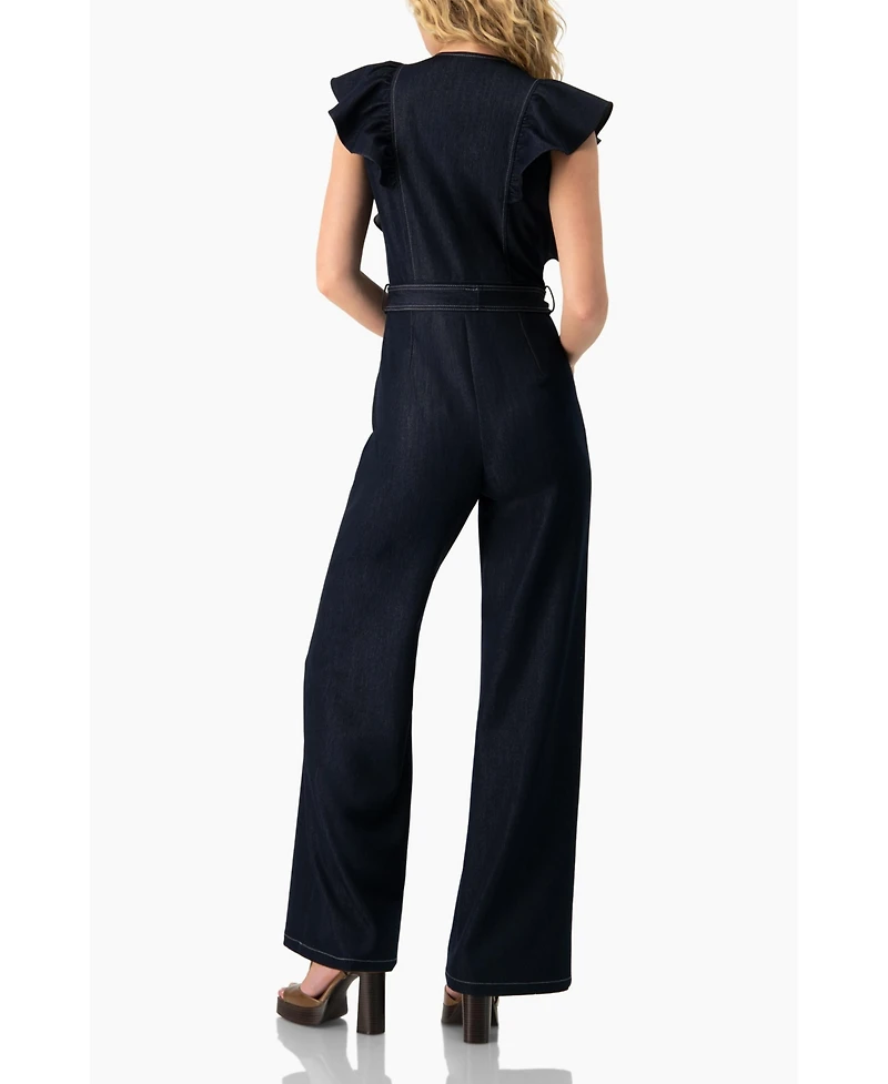 Ivonne Women's V-Neck Denim Like Wide-Leg Jumpsuit