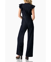 Ivonne Women's V-Neck Denim Like Wide-Leg Jumpsuit