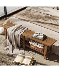 Tribesigns Solid Wood Entryway Bench, 63" End of Bed Bench with Shoe Storage Rack, Farmhouse Narrow Seating