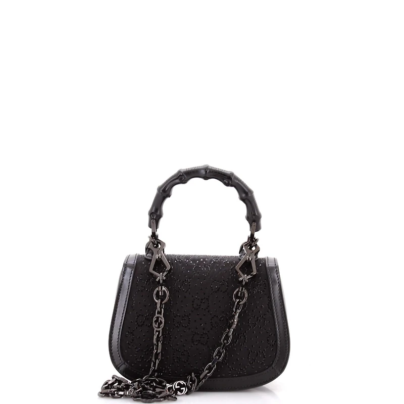 Pre-Owned Gucci Mini Bamboo 1947 Top Handle Bag Crystal Embellished Gg Canvas