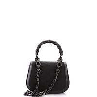 Pre-Owned Gucci Mini Bamboo 1947 Top Handle Bag Crystal Embellished Gg Canvas