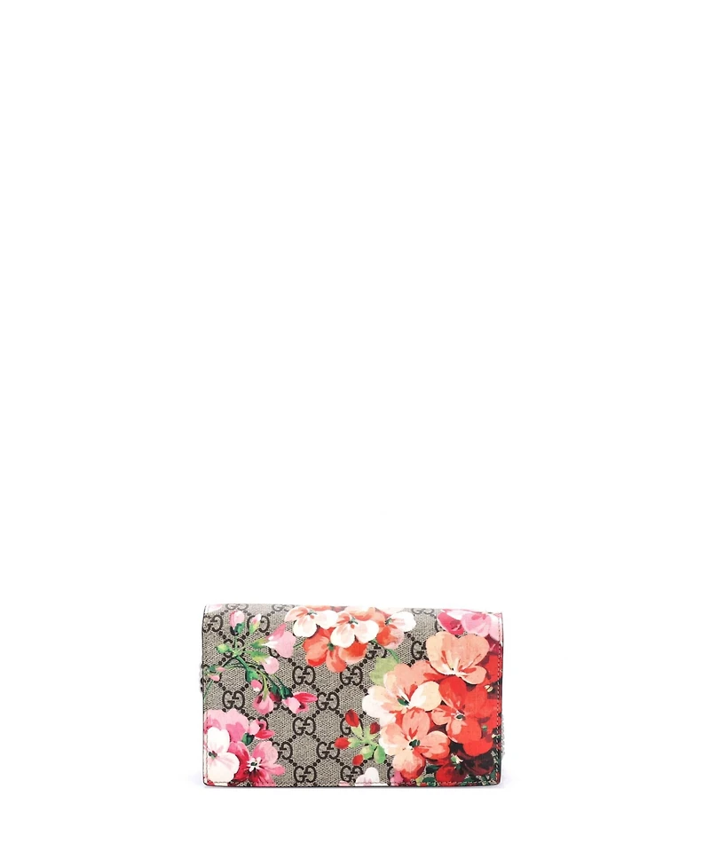Pre-Owned Gucci Chain Wallet Blooms Print Gg Coated Canvas