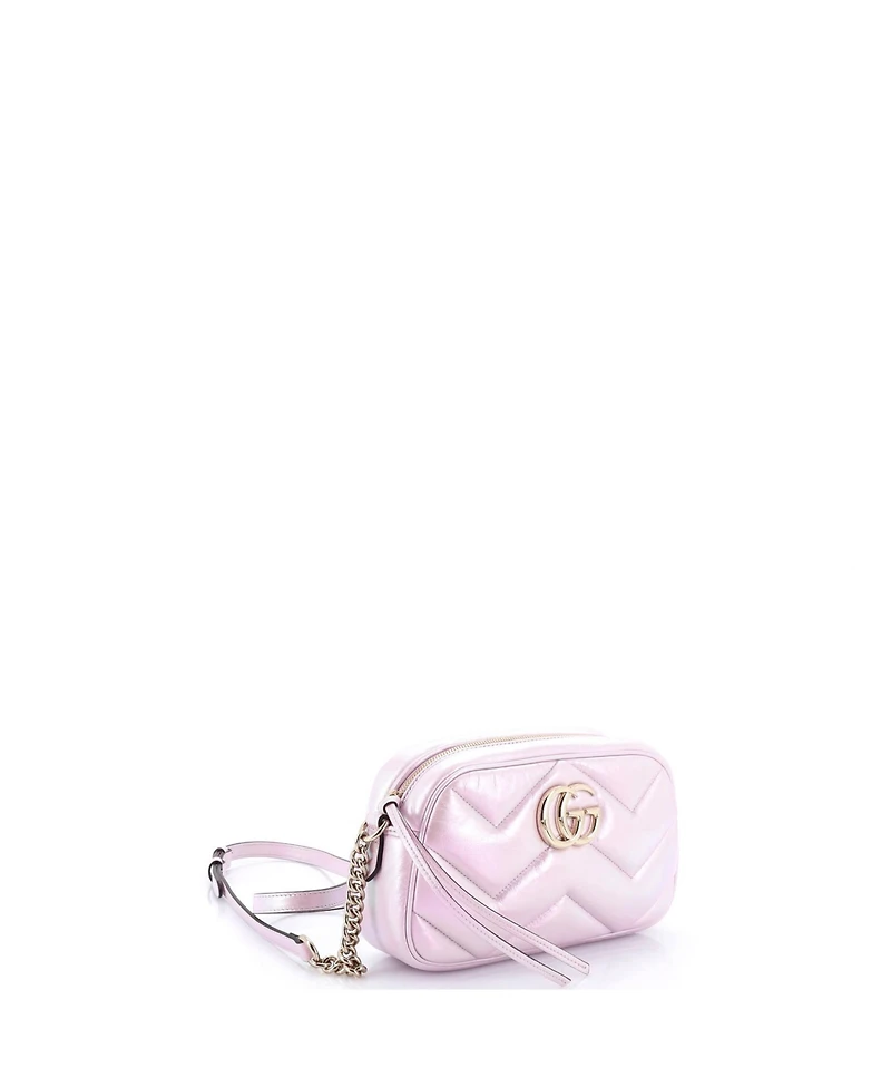 Pre-Owned Gucci Small Gg Marmont Shoulder Bag Chevron Iridescent Leather