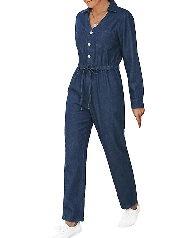 Cupshe Women's Casual Denim Jumpsuit with Drawstring Waist