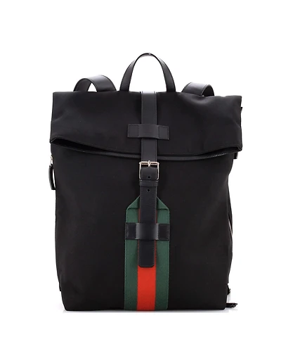 Pre-Owned Gucci Medium Web Fold Over Backpack Techno Canvas