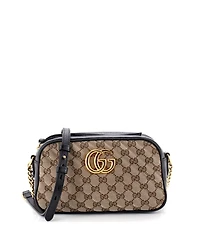 Pre-Owned Gucci Small Gg Marmont Shoulder Bag Diagonal Quilted Gg Canvas with Leather