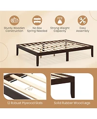 Sugift 82" Queen Size Wood Bed Frame with Wooden Slats Support and Rubber Wood Legs-Espresso