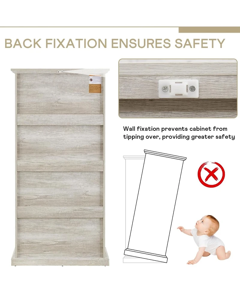 Rainsken Display Cabinet with 4 Flip up Glass Doors, 4-Tier Versatile Storage Organizer, Antique Bookcase for Office, Living Room