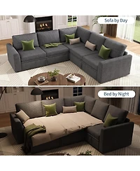 gaomon Sectional Sleeper Sofa, Corduroy Couch with Pull-Out Bed and Storage