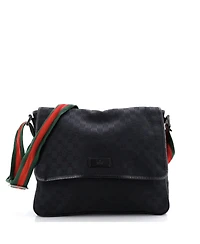Pre-Owned Gucci Medium Web Strap Flap Messenger Gg Canvas
