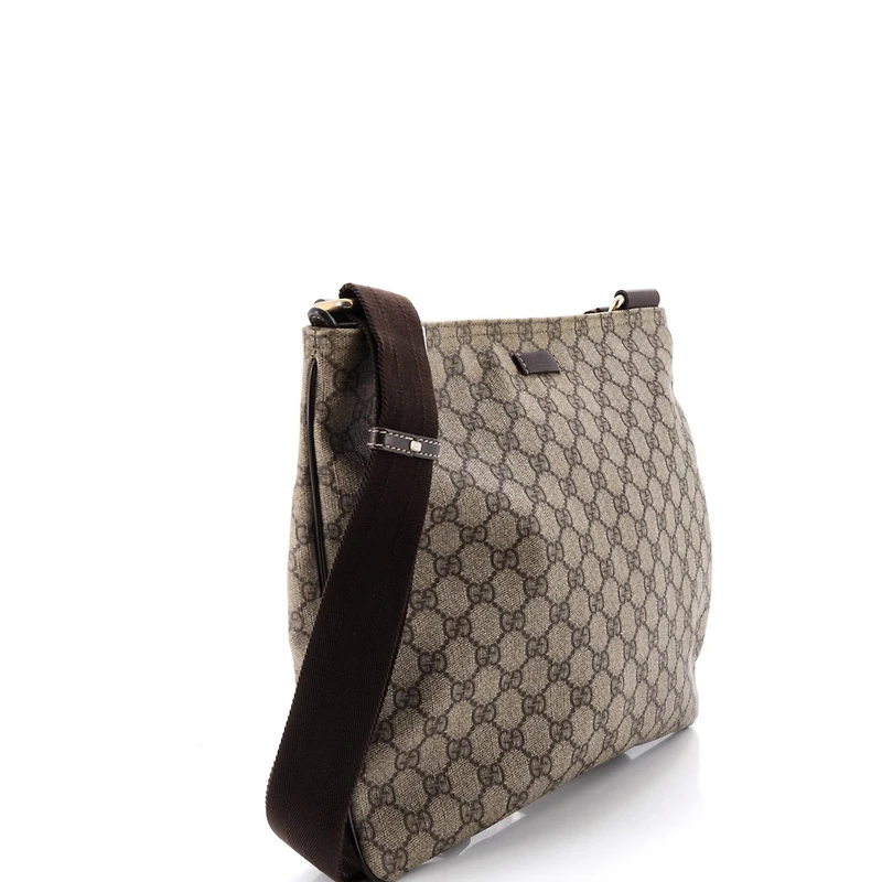 Pre-Owned Gucci Large Zip Top Messenger Bag Gg Coated Canvas