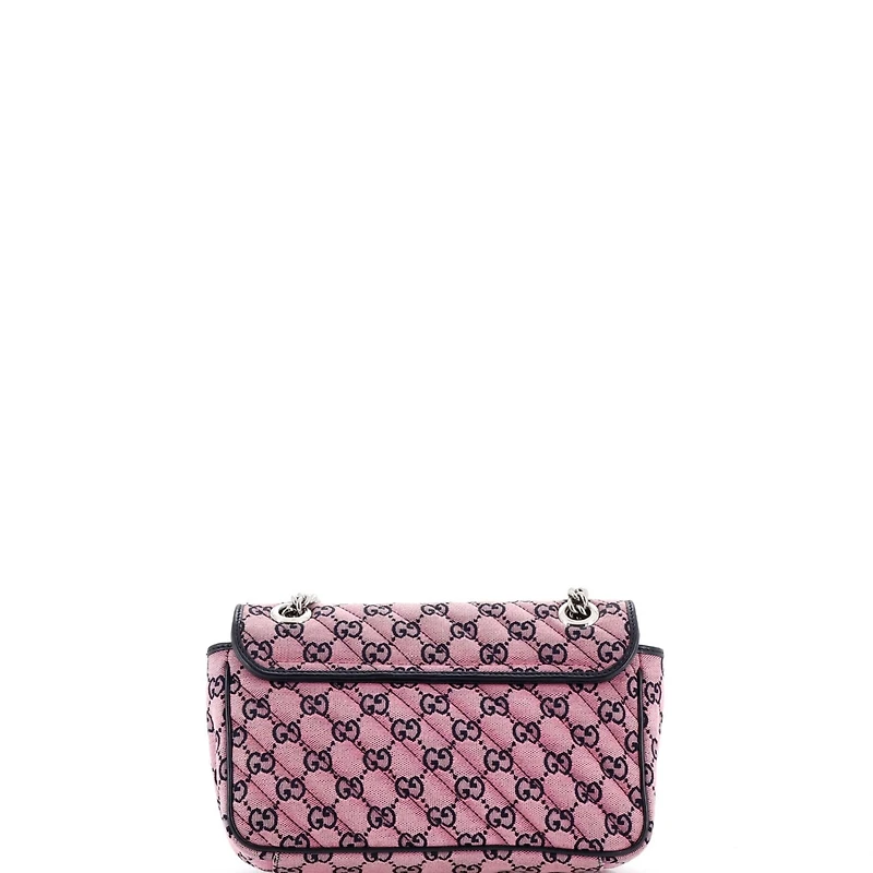 Pre-Owned Gucci Small Gg Marmont Flap Bag Diagonal Quilted Gg Canvas with Leather