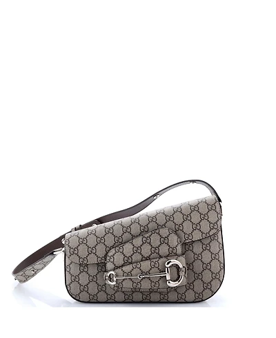 Pre-Owned Gucci Small Horsebit 1955 Asymmetric Shoulder Bag Gg Coated Canvas
