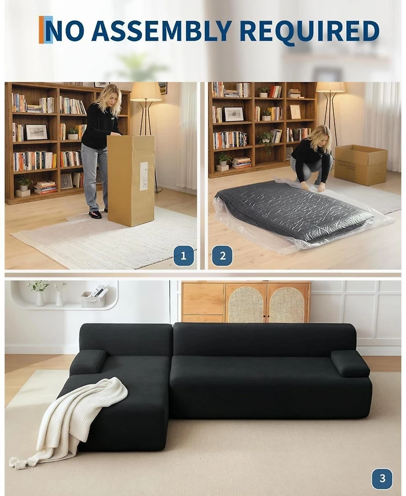 gaomon 108" Cloud Sectional Sofa with Chaise, Boneless Corduroy L-Shaped Couch, No Assembly