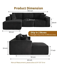gaomon 108" L-Shaped Modular Sectional Sofa, 3-Piece Corduroy Cloud Couch with Right Facing Chaise & Armrests, No Assembly