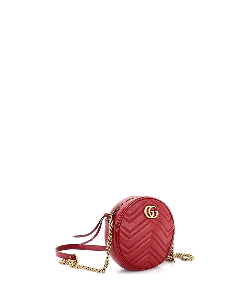 Pre-Owned Gucci Mini Gg Marmont Round Shoulder Bag Matelasse Leather