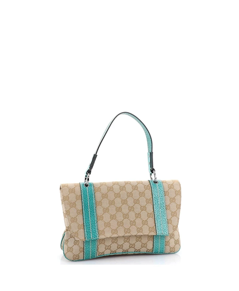 Pre-Owned Gucci Small Vintage Flap Shoulder Bag Gg Canvas with Leather