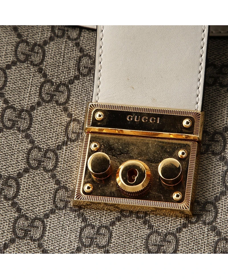 Pre-Owned Gucci Medium Padlock Chain Tote Gg Coated Canvas with Leather