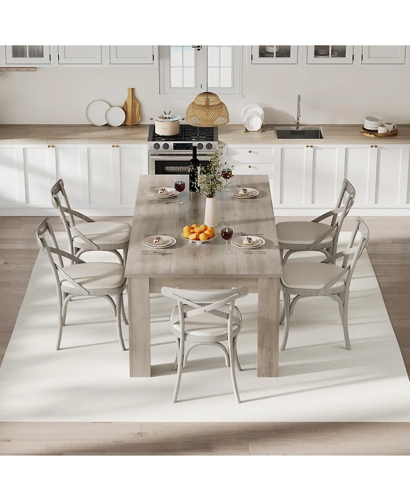 gaomon 71" Farmhouse Dining Table for 6-8, Thick Rectangular Top & Wide Legs